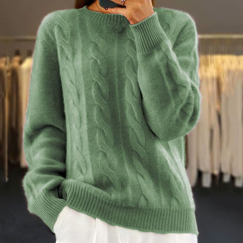 Cozy Women's Wool Crew Neck Sweater - Soft Oversized Fit
