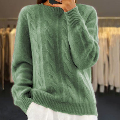 Cozy Women's Wool Crew Neck Sweater - Soft Oversized Fit