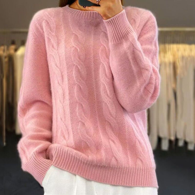 Cozy Women's Wool Crew Neck Sweater - Soft Oversized Fit