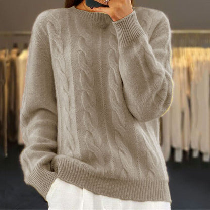 Cozy Women's Wool Crew Neck Sweater - Soft Oversized Fit