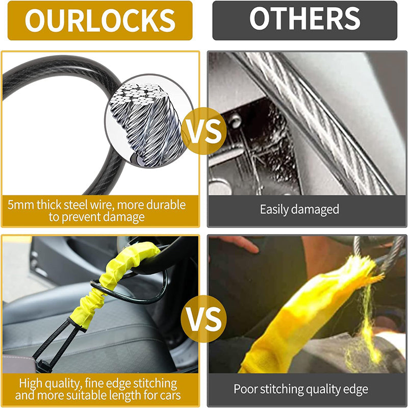 Heavy Duty Car Steering Wheel Lock Cable