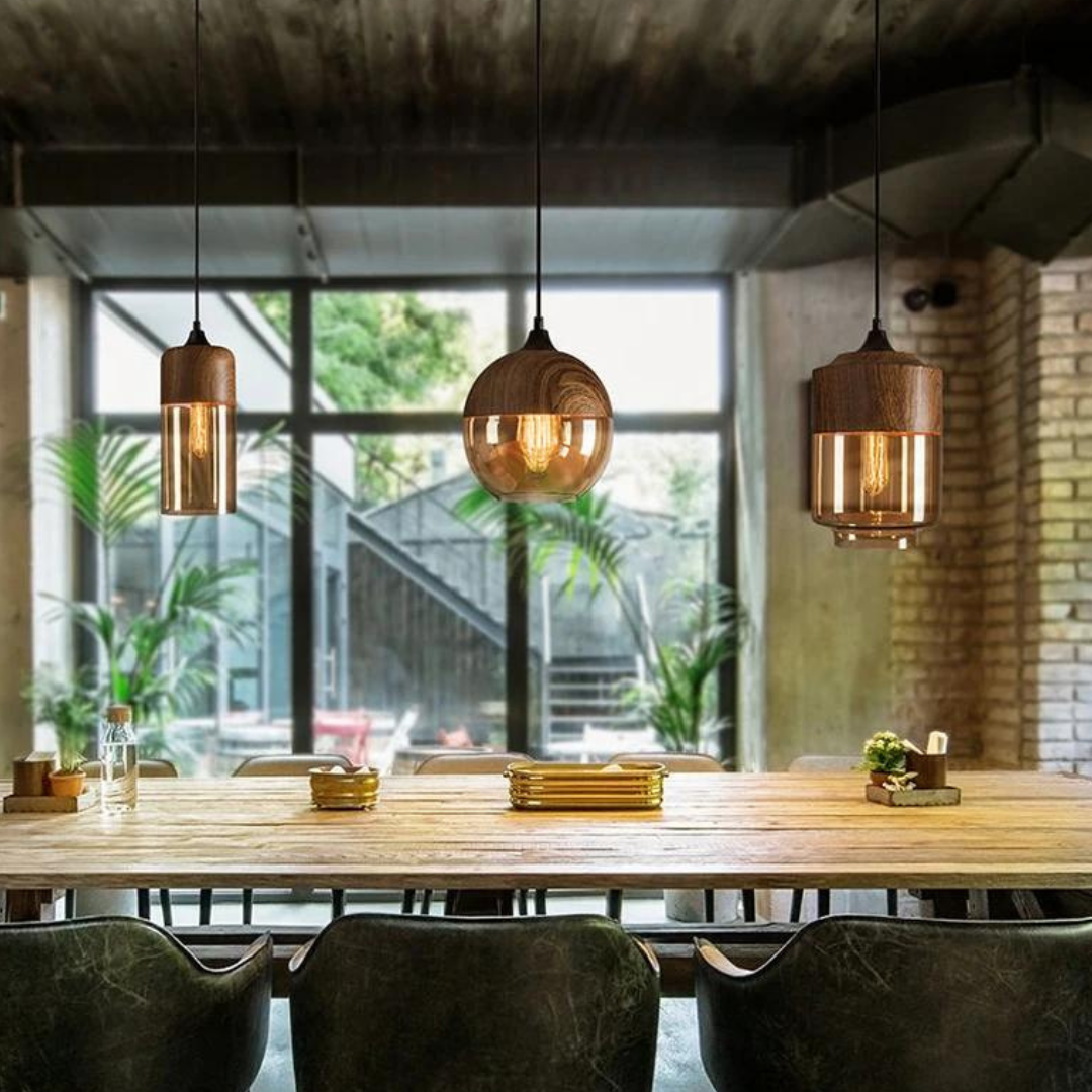 Rustic Wooden Drop Ceiling Lamp