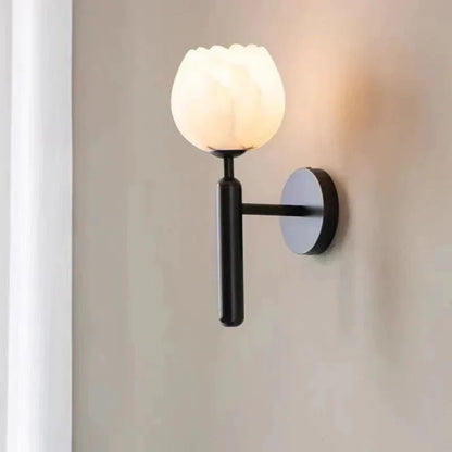 Beautiful Marble Pink Wall Lamp With Floral Shade