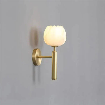 Beautiful Marble Pink Wall Lamp With Floral Shade