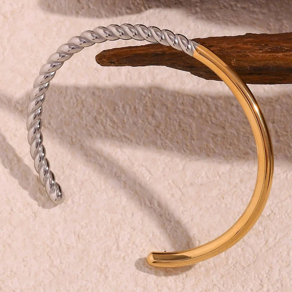 Stylish Two Tone Twist Cuff Bangle - Luxicro