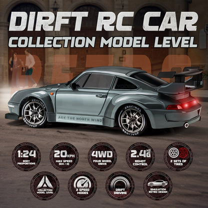 Fast 1:24 RC Drift Car with LED Lights 4 Wheel Drive