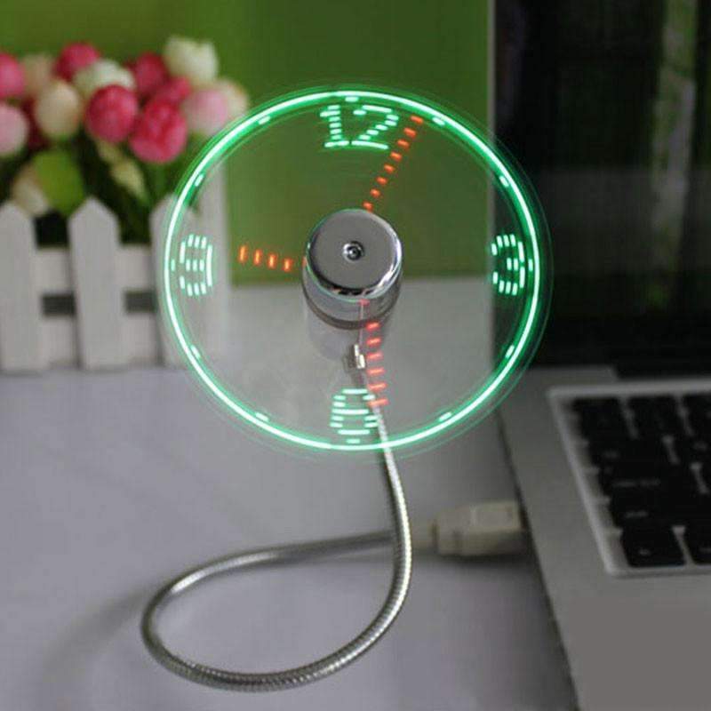 Compact LED Desk Fan Clock with USB - Luxicro