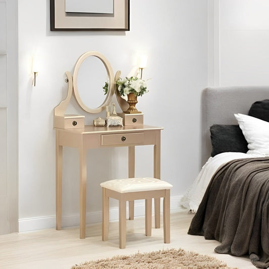 Beauty Station with Mirror and Padded Stool - Luxicro