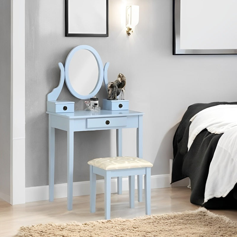 Beauty Station with Mirror and Padded Stool