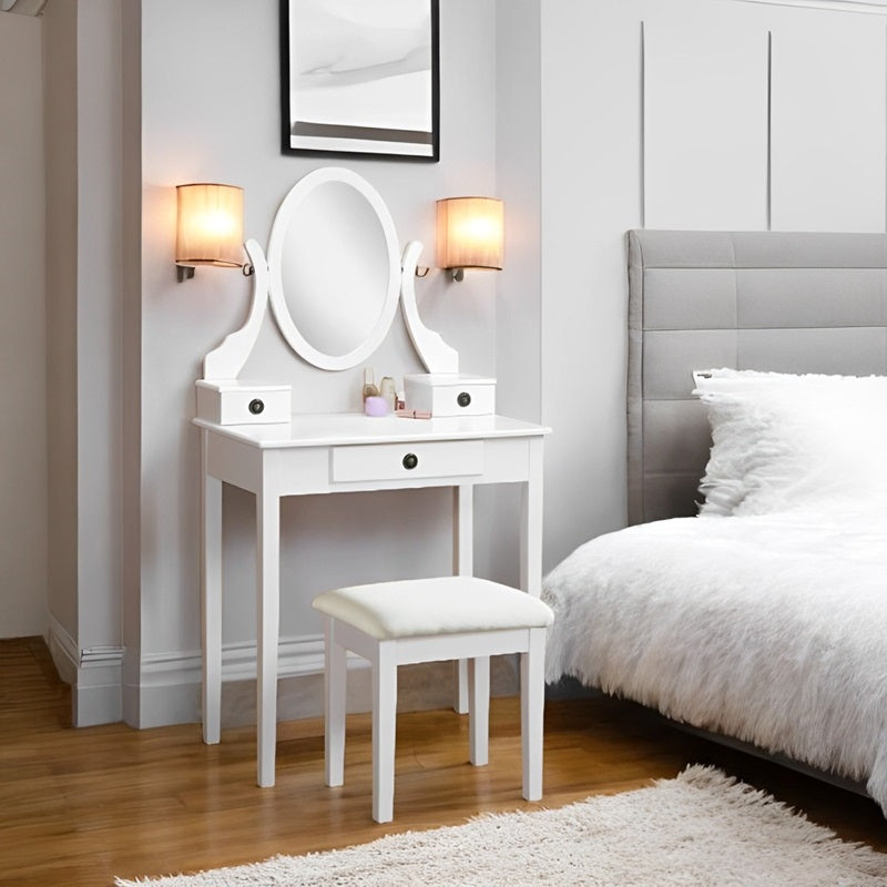Beauty Station with Mirror and Padded Stool