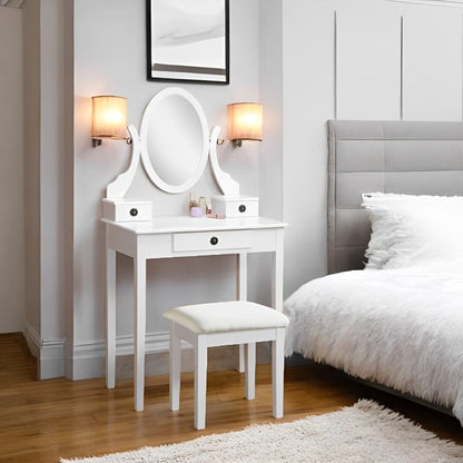 Beauty Station with Mirror and Padded Stool