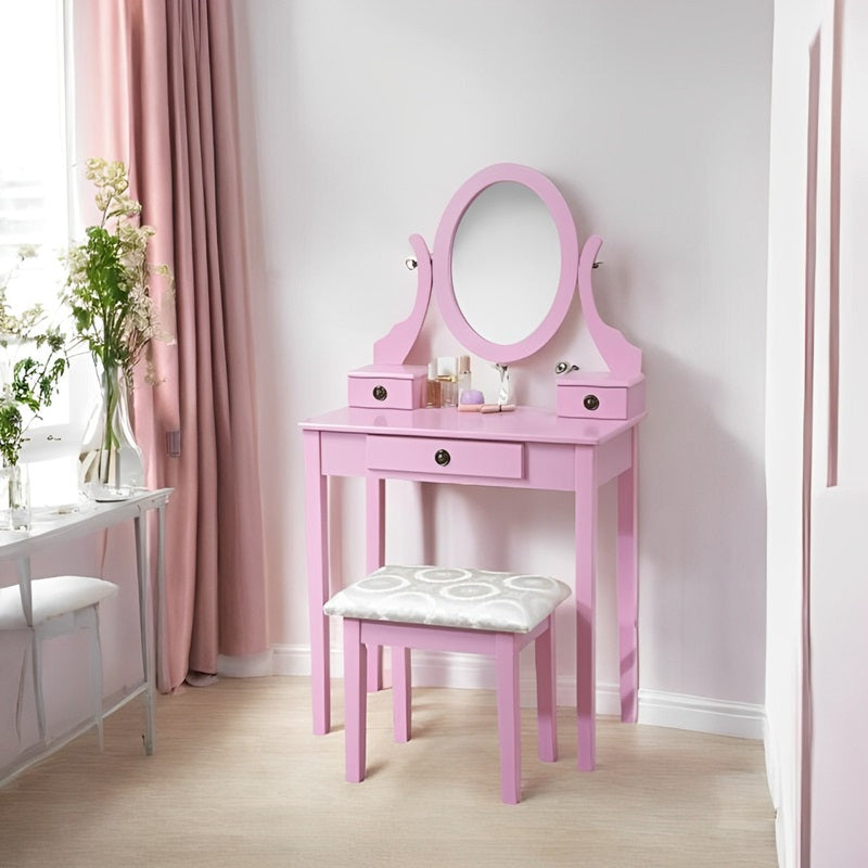 Beauty Station with Mirror and Padded Stool