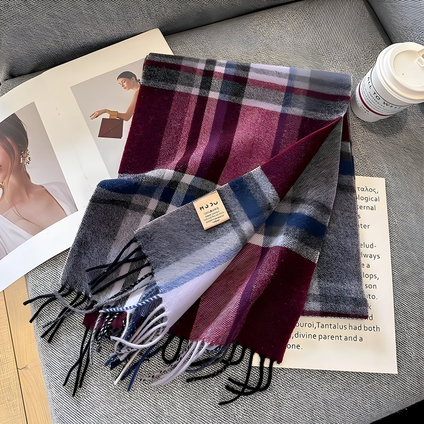 Cozy Soft Plaid Ladies Winter Scarf