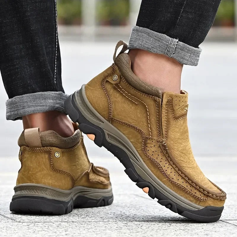 Comfortable Mens Leather Ankle Boots - Casual Moc Style