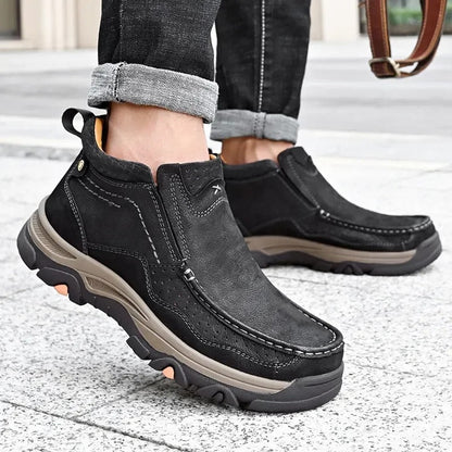 Comfortable Mens Leather Ankle Boots - Casual Moc Style