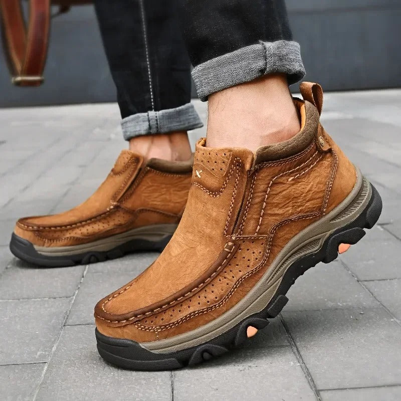 Comfortable Mens Leather Ankle Boots - Casual Moc Style - Luxicro