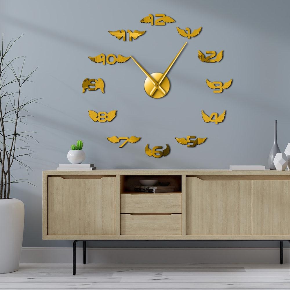Big Silent Wall Clock with Angel Wings Design - Luxicro