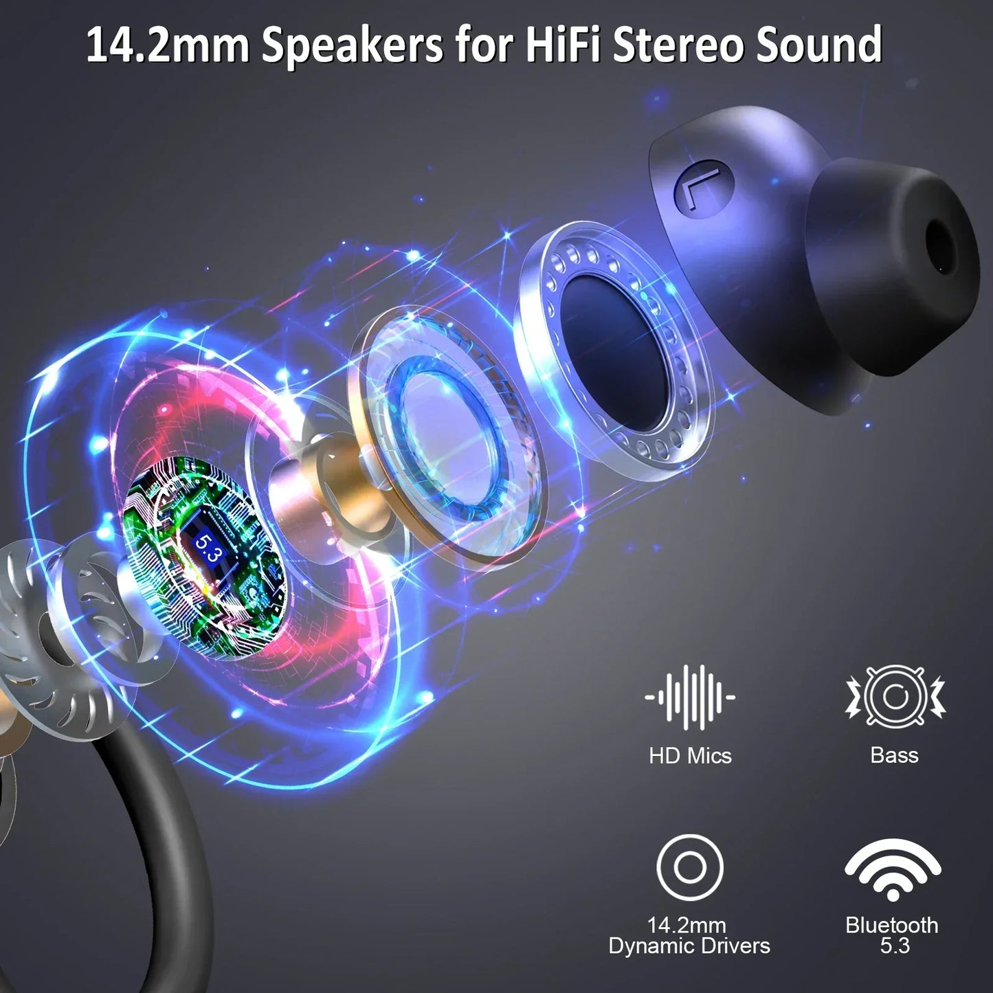 Cordless Earbuds with Long Battery Life - Secure Fit