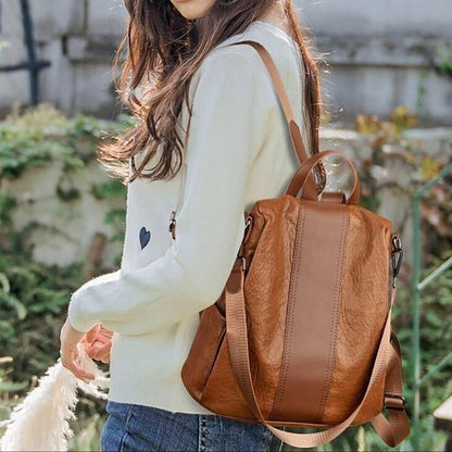 Secure Ladies Leather Travel Backpack