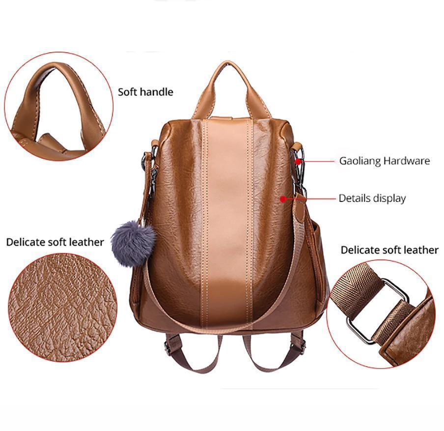 Secure Ladies Leather Travel Backpack