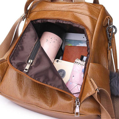 Secure Ladies Leather Travel Backpack