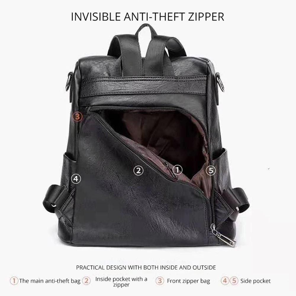 Secure Ladies Leather Travel Backpack