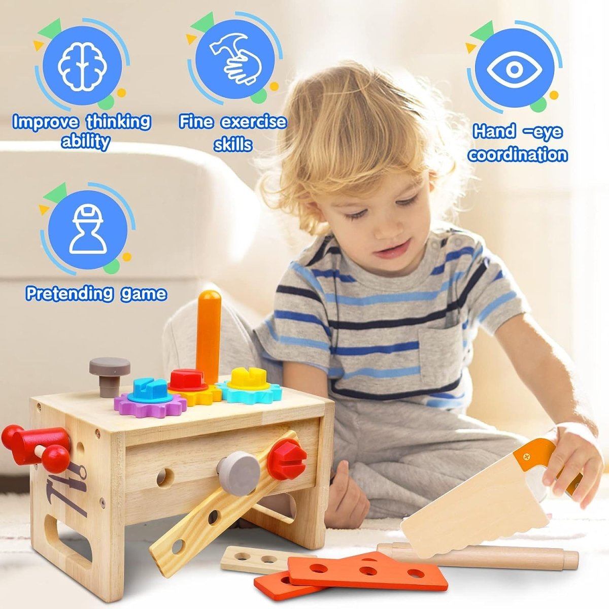 Wooden Kids Tool Kit - 29 Piece Play Workbench Set