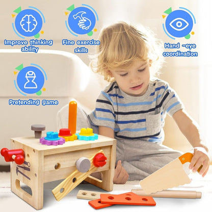 Wooden Kids Tool Kit - 29 Piece Play Workbench Set