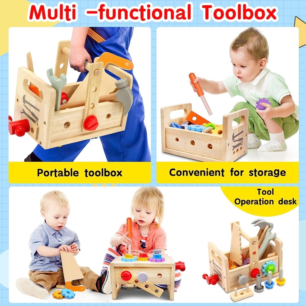 Wooden Kids Tool Kit - 29 Piece Play Workbench Set