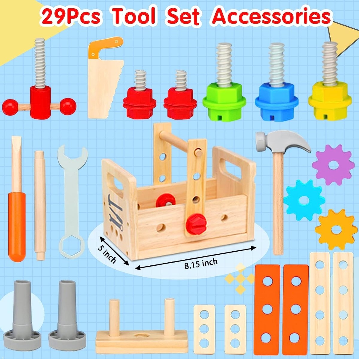 Wooden Kids Tool Kit - 29 Piece Play Workbench Set