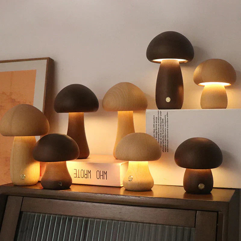 Wooden Mushroom LED Table Lamp