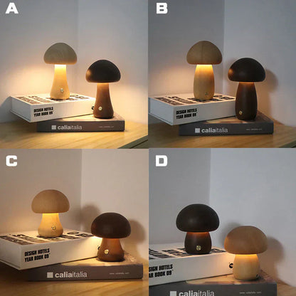 Wooden Mushroom LED Table Lamp