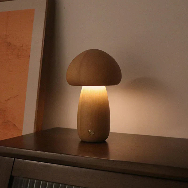 Wooden Mushroom LED Table Lamp
