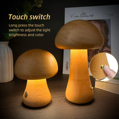 Wooden Mushroom LED Table Lamp