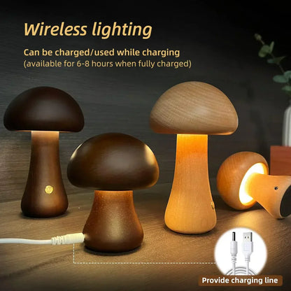 Wooden Mushroom LED Table Lamp