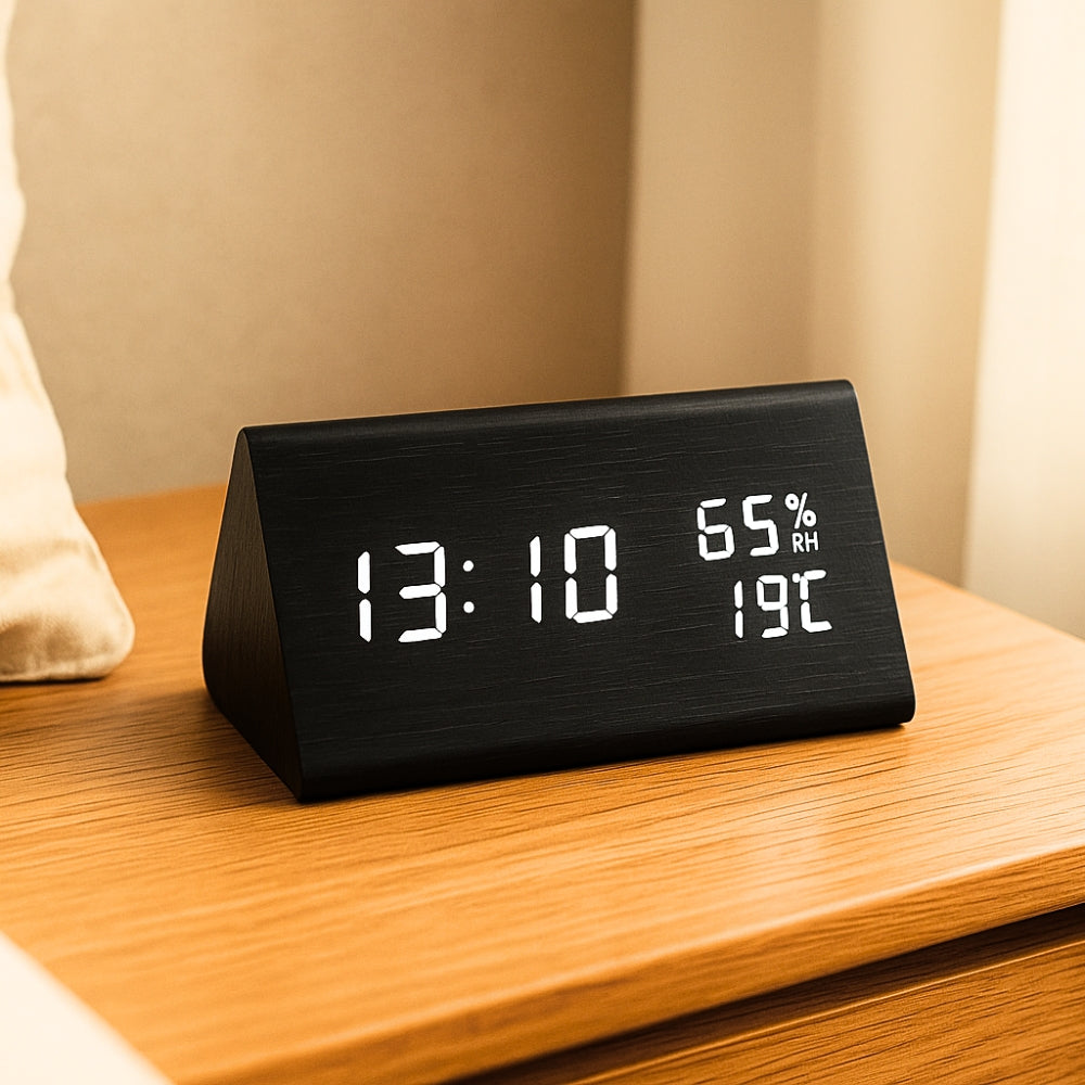 Wooden Digital LED Clock Radio Alarm - Luxicro