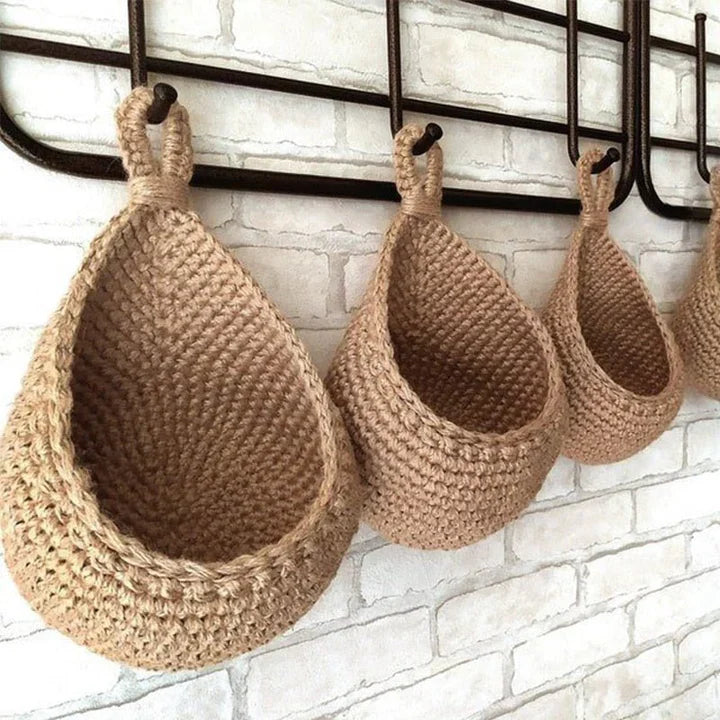 Bohemian Macrame Wall Storage Basket Natural Fiber Decor