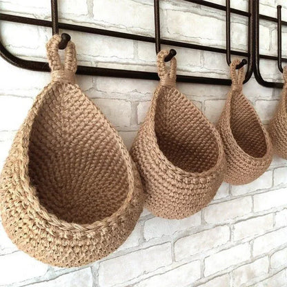 Bohemian Macrame Wall Storage Basket Natural Fiber Decor